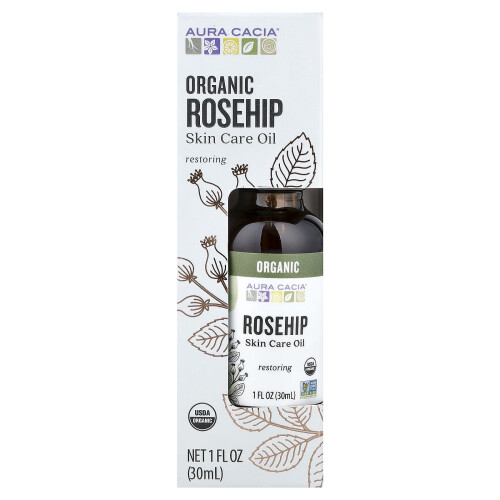 Aura Cacia, Οργανική Δερματική Θεραπεία Ολίσθησης, Ροζέπι, 1 fl oz (30 ml) 1
