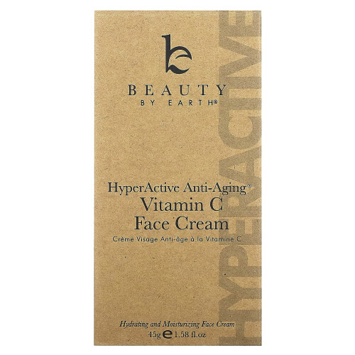 beauty by earth Beauty By Earth, HyperActive Anti-Aging, Κρέμα Προσώπου με Βιταμίνη C, 1.58 fl oz (45 g) 1