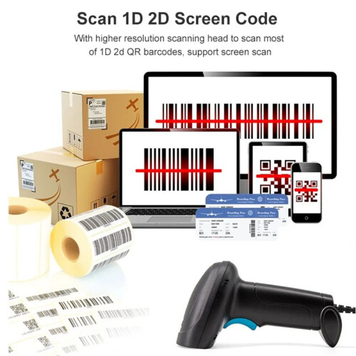 Universal 1D/2D USB Wired Barcode Scanner Handheld QR Codes Reader Mobile POS Plug and  Support Logistic Store 2