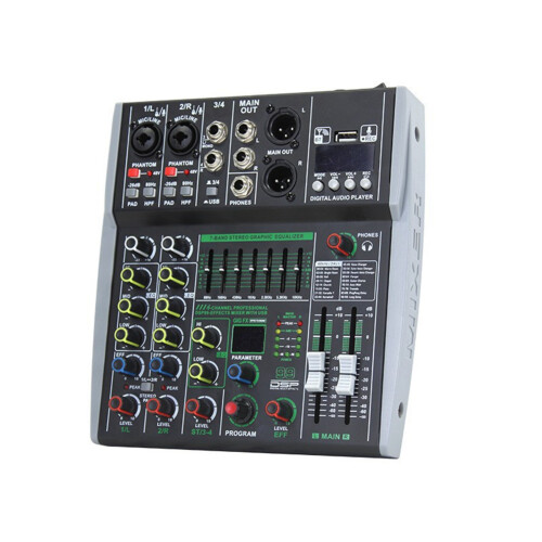 Professional 4-Channel Mixer Built-in 16DSP 7-Segment Balanced Effect  Support Recording Audio Mixer US Plug 1