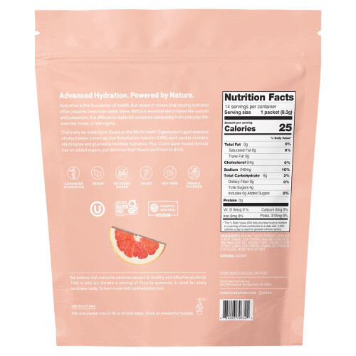 Cure Hydration, Μικτή Ηλεκτρολύτης, Grapefruit, 14 Πακέτα, 0.29 oz (8.3 g) Κάθε 1