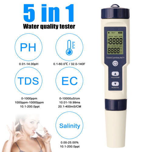 5-in-1 pH-EC-TDS-Salinitätsthermometer 180 mm IP67 1