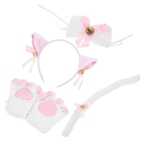 5Sets Kattenaccessoires Wit Met Oorband, Strik En
