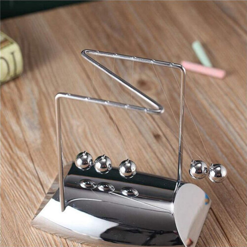 2X  Balls Bring 5 Balls, Z Shape  Cradle, Electroplated Metal Material Pendulum Balls with Base 2
