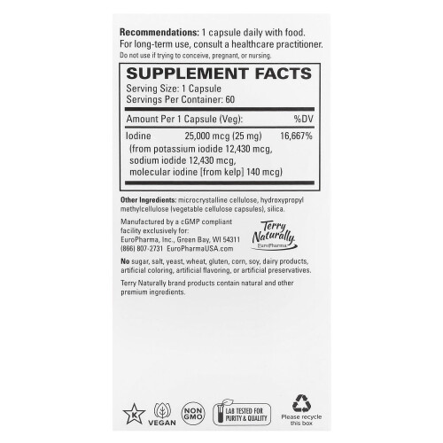 Terry Naturally, Tri-Iodina, 25 mg, 60 Comprimidos 1