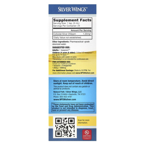 Natural Path Silver Wings, Argento Colloide, 250 ppm, 4 fl oz (120 ml) 1