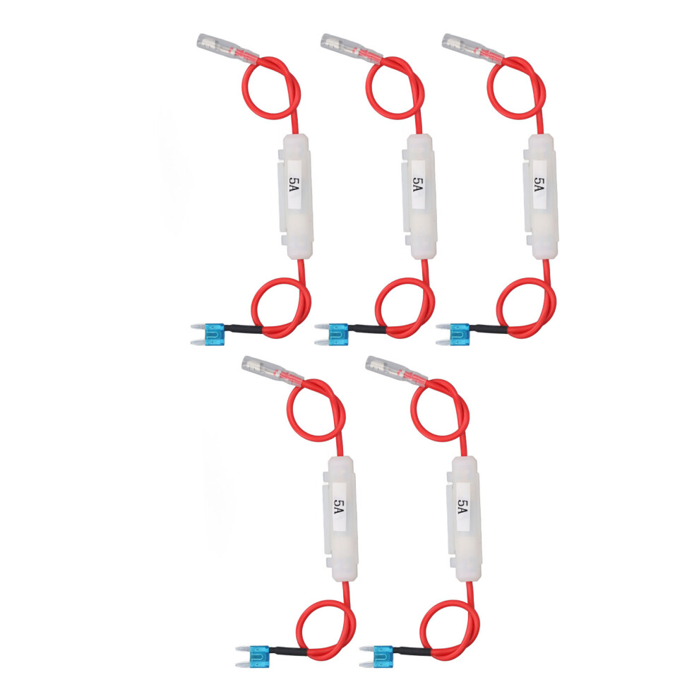 5Pcs Car Fuse Holder Connector 15A 16Awg Cable 12In Red 4941384942349