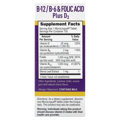 Superior Source, B-12, B-6 și Acid Folic, Plus D3, 100 Tablete Instant Dissolve 1