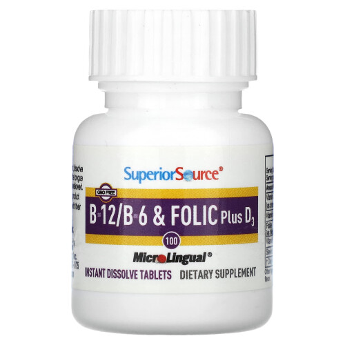 Superior Source, B-12, B-6 și Acid Folic, Plus D3, 100 Tablete Instant Dissolve 2