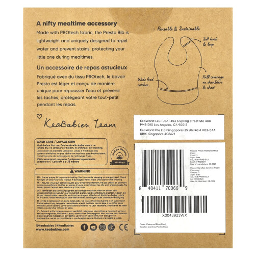 KeaBabies, Presto Waterproof Bibs, 6-36 Months, Slate, 3 Pack 1