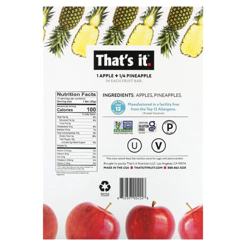 That's It, Φρούτα Μπάρα, Apple + Pineapple, 12 Μπάρες, 1.2 oz (35 g) Each 1
