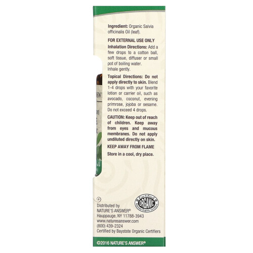 Nature's Answer, Ulei Esențial Organic 100%, Sage, 0.5 fl oz (15 ml) 1