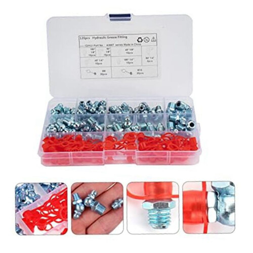 120Pcs/Set Leaf Spring Nut Grease Fittings Grease Couplers Grease Fitting Hydraulic Zerk Grease 2
