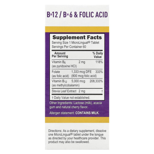 Superior Source, Acido Folico, B-6 e B-12 Methylcobalamina, 5.000 mcg, 60 Compresse Instant Dissolve MicroLingual 1