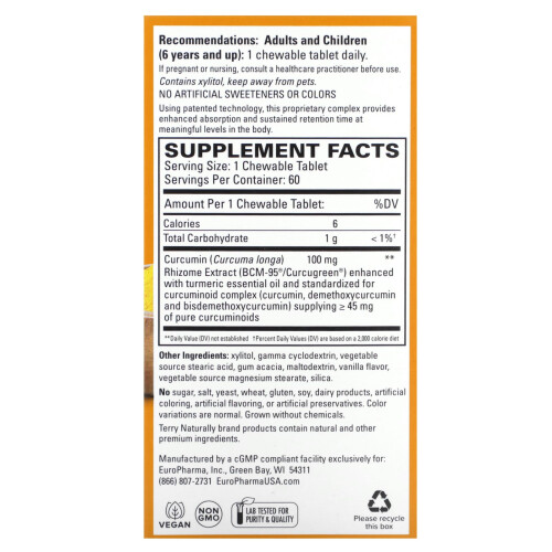 Terry Naturally, CuraMed, Ανώτερη Αbsorption Κούρκουμα, 100 mg, 60 Χομάρια 1