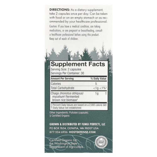 Host Defense, Mushrooms, Chaga, 60 Capsules (0.5 g per Capsule) 1