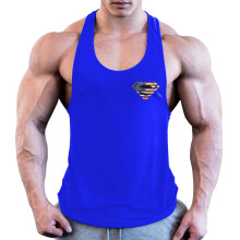 (Blue,2XL)Hombres Culturismo Camiseta sin mangas Camiseta muscular Gimnasio Fitness Cuerda Camisas 3D Superman