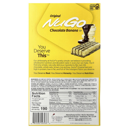 ΝούΓΟ Nutrition, Σοκολάτα Μπανάνες Μπάρ, 15 Μπάρ, 1.76 oz (50 g) Κάθε 1