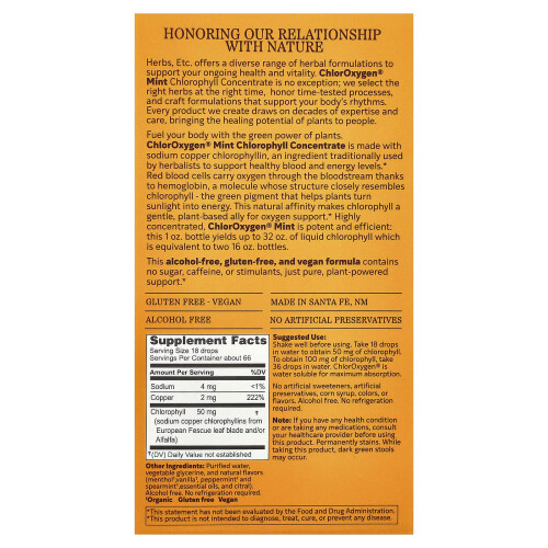 Herbs Etc., ChlorOxygen, Χλωροφύλλη Συσκευασμένη, Без Αλκοόλ, Μίντ, 1 fl oz (30 ml) 1