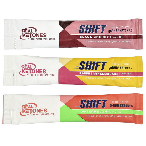 Real Ketones, Shift, Pacchetto Varietà, Melone, Ciliegia Nera, Lampone e Limone, 7 Bustine, 1,9 oz (53 g) 2