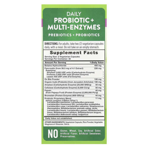 Nature's Truth, Napi Probiotikus + Multi-Enzim, 60 Vegetáriánus Kapszula 1