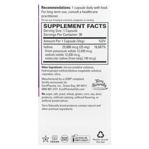 Terry Naturally, Tri-ijode, 25 mg, 30 capsulevorm 1