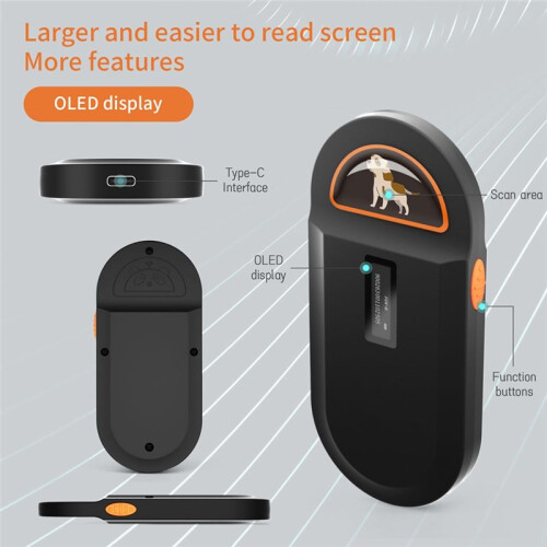 134.2KHz RFID Reader Pet Microchip Scanner Portable Animal Chip Reader for Animal ID Number Identification Black 2