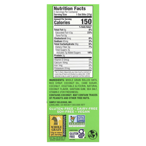 Bobo's Oat Bars, Bites de Aveia de Coco, 5 Bites, 1.3 oz (37 g) Cada 1