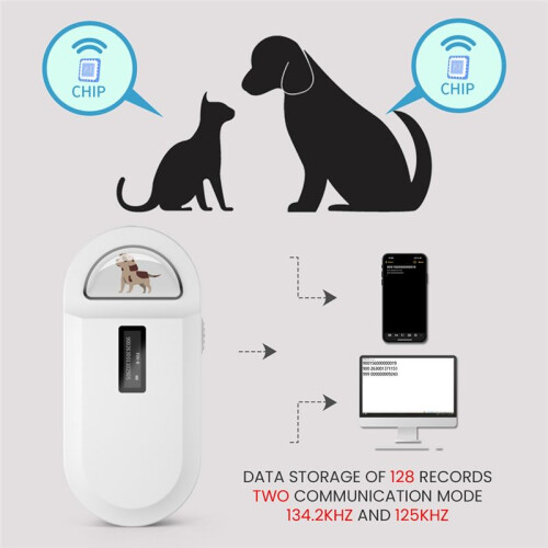 134.2KHz RFID Reader Pet Microchip Scanner Portable Animal Chip Reader for Animal ID Number Identification White 1