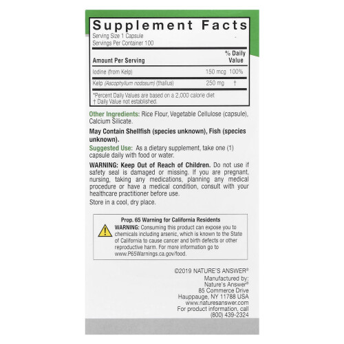 Nature's Answer, Kelp Thallus, 100 Veggie-Kapsules 1