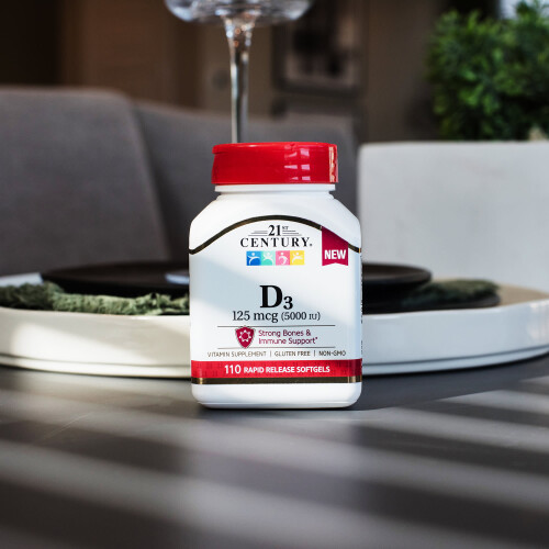 21st Century, Βιταμίνη D3, 125 mcg (5,000 IU), 110 Ταχεία Εγκατάσταση Μυτερά 2
