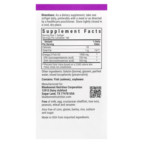 Bluebonnet Nutrition, Ωμέγα-3 Σαλμονίδια Λιπαρά, 1.000 mg, 180 Σοφτγέλ 1