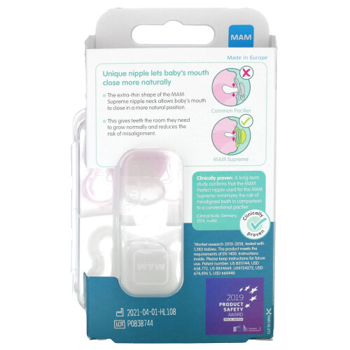 MAM MAM, Supreme Night Pacifier, 0-6 Months, Pink/Clear, 2 Count 1