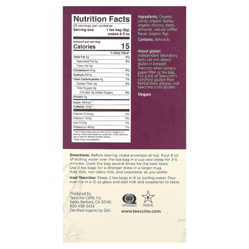 Teeccino, Tè Eroico, Java, Senza Caffè, 25 Bustine, 5.3 oz (150 g) 1