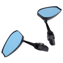 Aluminum Alloy Motorcycle Bar End Mirror, Blue Lens, 360 Adjust M10/M8