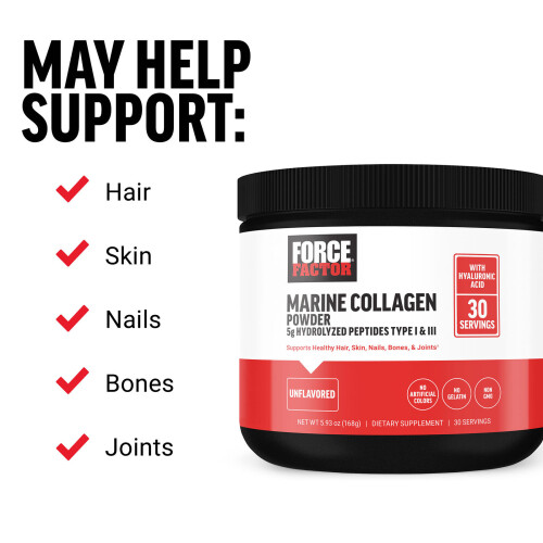 Force Factor, Marine Collagen Powder, Unflavored, 5.93 oz (168 g) 2
