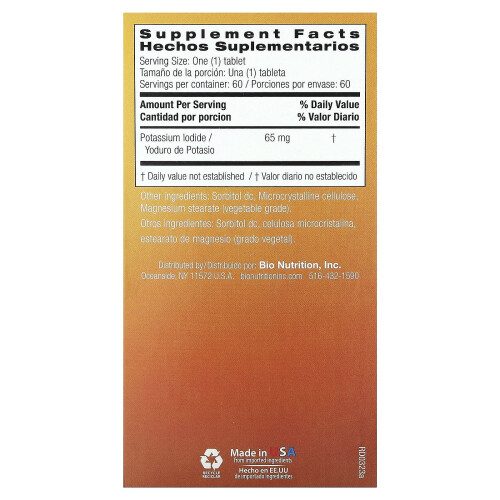 Bio Nutrition, Potassium Iodide, 65 mg, 60 Tablets 1