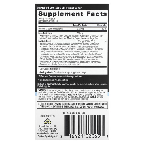 Ancient Nutrition, Probiotyki Codziennie, 25 Billion CFU, 30 Capsules 1