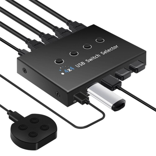 USB Switcher Selector 4 Computer Sharing 4 USB Devices Printer, Scanner, Mouse, Keyboard, with 4 Pack USB 3.0 Cables 1