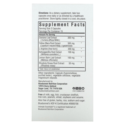 Bluebonnet Nutrition, Elemente intime, Pentru ea, 30 Capsule de legume 2