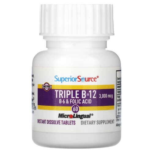 Superior Source, Trojice B-12, B-6, Folsav, 60 MicroLingual Instant Dissolve Tablet 2