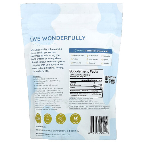 Wondercow, Pó de Colostrum, Sem Sabor, 30 Pacotes, 0.07 oz (2 g) Cada 1