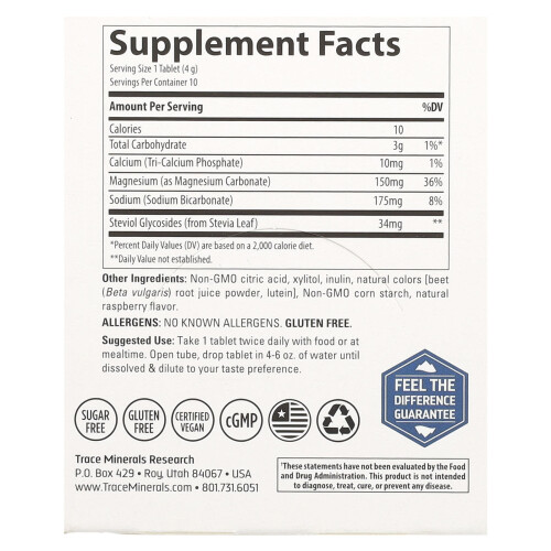 Trace Minerals Æ, Magnesium Effervescent Tablets, Raspberry, 8 Tubes, 10 Tablets Each 1