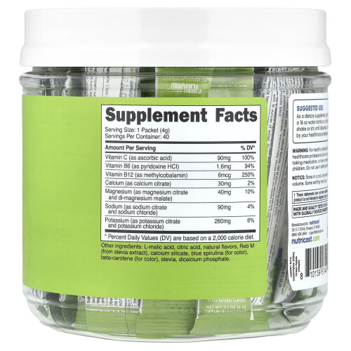 Nutricost, Electrolytes, Advanced Hydration Complex, Green Apple , 40 Stick Packs, 0.1 oz (4 g) Each 1