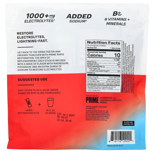 Prime Hydration, Rapid Rehydration, Electrolyte Drink Mix, Ωκεανική Κεράτινη, 16 Στιμούλες, 0.2 oz (5.9 g) Κάθε 1