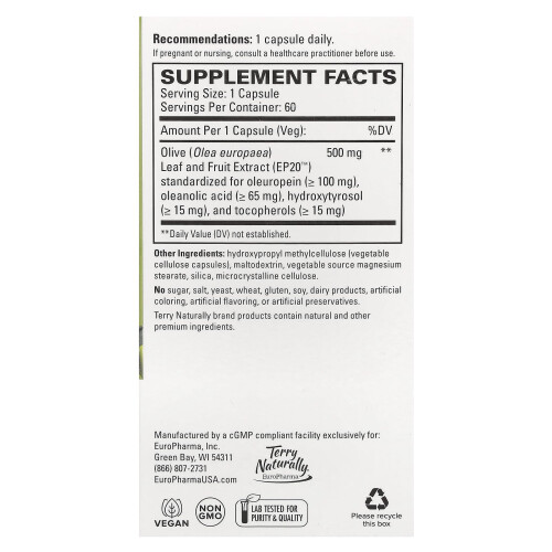 Terry Naturally, Full Spectrum Olive Extract EP20‚Ñ, 60 Capsuler 1
