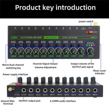 Professional 10 Channel Sound Mixer Low Noise LED Sound Mixer with RGB Light for Sub-Mixing Stereo Switcher US Plug