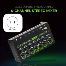 -Audiomixer, 6-Kanal-Stereo--Mixer, DC5V, Unabhängiger Mikrofon-Steuerungsmixer für Profis und Anfänger (US)