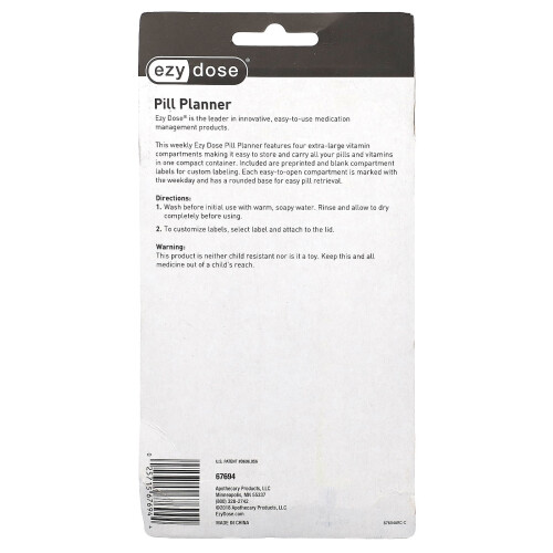 Ezy Dose, Weekly Pill Planner with Vitamin Compartments and Labels, 1 Count 1