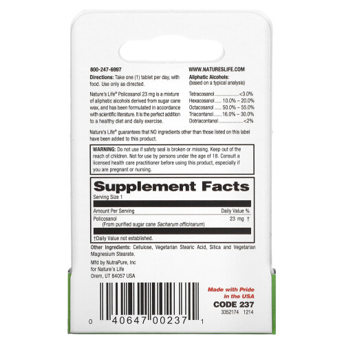 Nature's Life, Policosanol, 23 mg, 60 Mini-Tablets 1